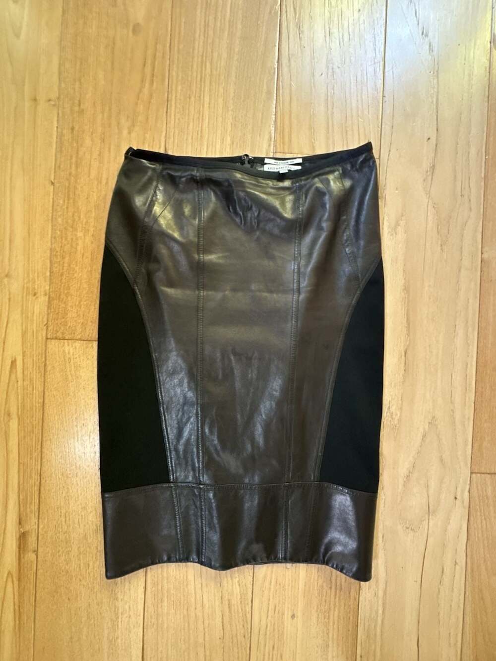 KAUFMANFRANCO Black Leather Pencil Skirt with Side Panels